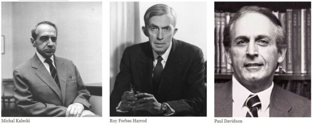 Michal Kalecki, Roy Forbes Harrod et Paul Davidson, trois des principaux représentants du Post-keynésianisme