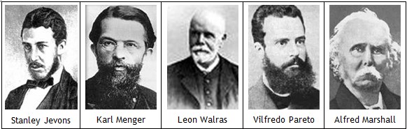Stanley Jevons, Karl Menger, Léon Walras, Vilfredo Pareto et Alfred Marshall, fondateurs du courant néo-classique